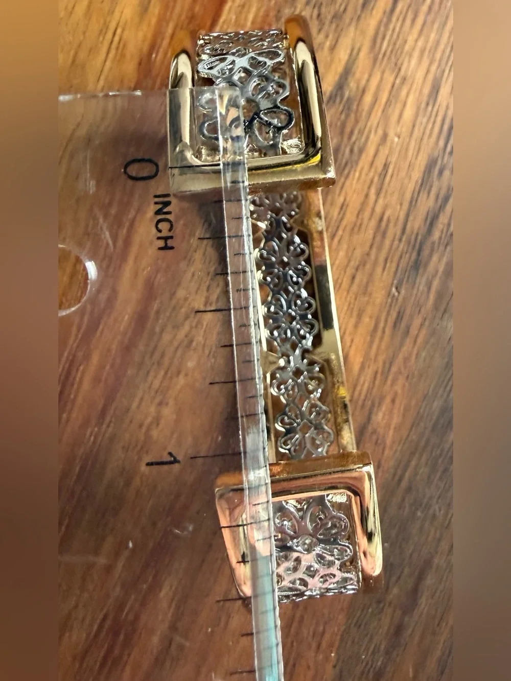 Avon Mixed Metal Silver and Gold-Tone Filigree Two-Tone Cuff Bracelet